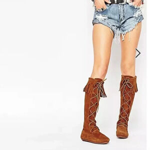 Minnetonka Front Lace Tall Knee High Boots 7.5